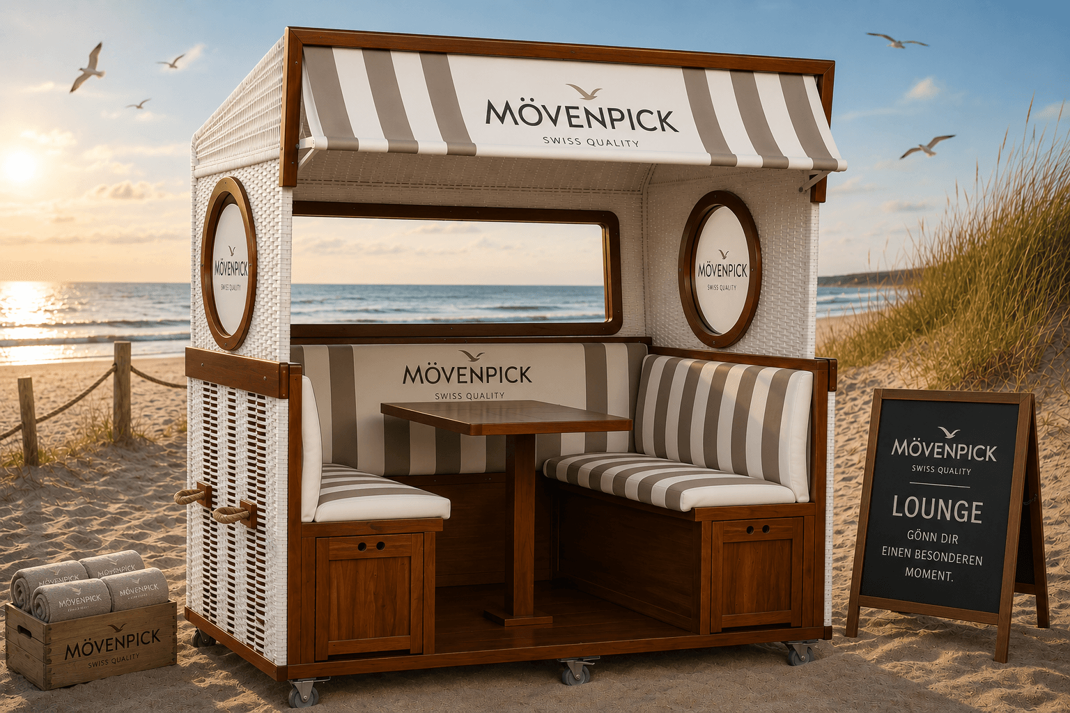 Sauberes Branding und Kooperation in gebrandeten Strandkörben