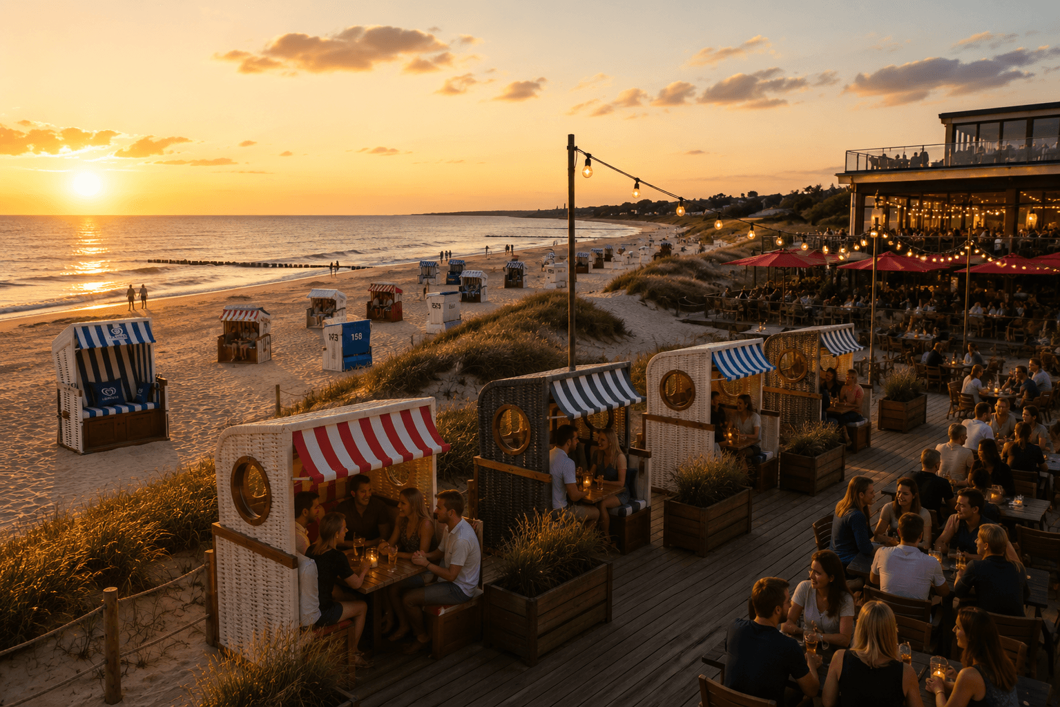 Gosch-Lounge und Strandkörbe als hochwertiger Außenbereich für Gastronomie, Hotel oder Beachclub